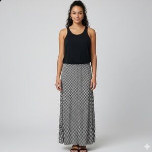 Victoria’s Secret Dress XS Black White Maxi Racerback Floral Print Modal Viscose